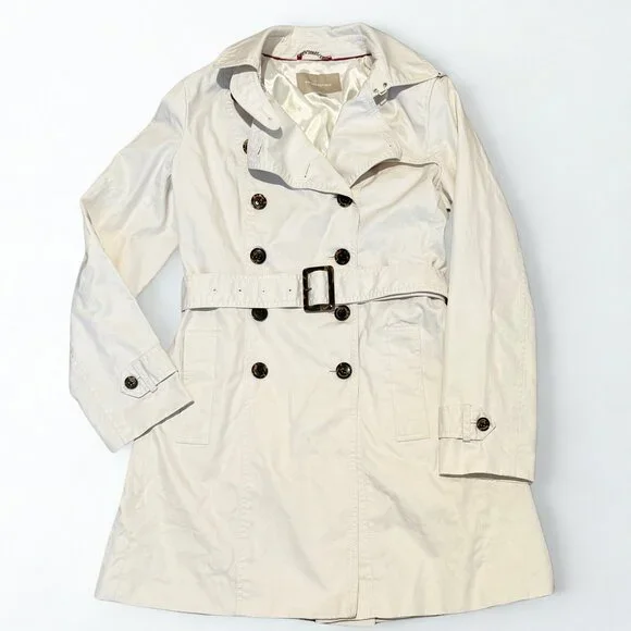 Banana Republic Classic Trench Coat Small Cream White Belted - Picture 1 of 14